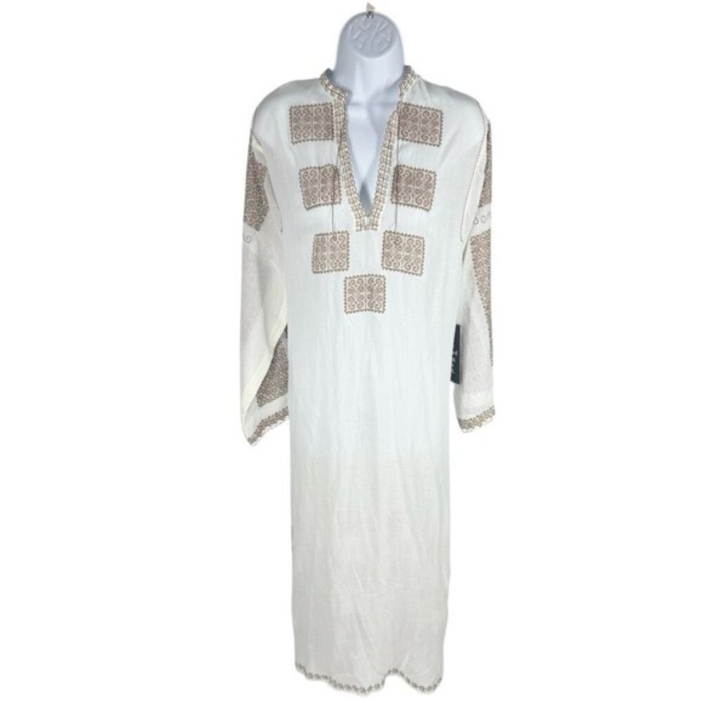 Tuckernuck x India Hicks Caftan Dress Cream Brown Print Maxi NWT Size S - Picture 3 of 14